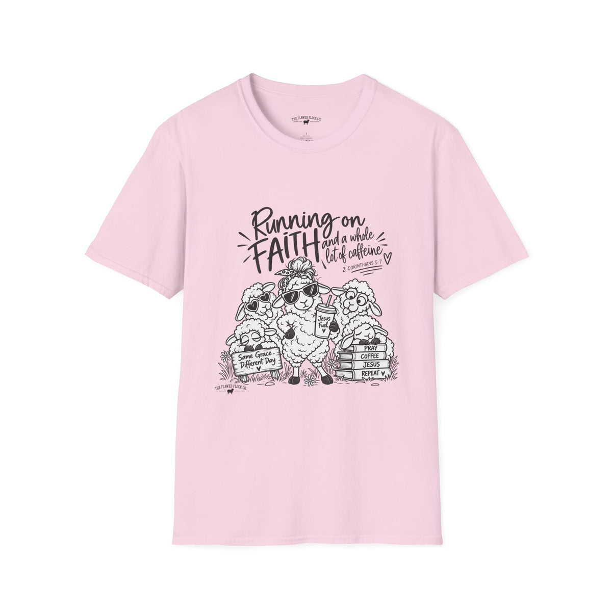 Running on Faith Christian Sheep T-Shirt – Pray Coffee Jesus Repeat Graphic Tee