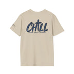 Chill Christian Men’s T-Shirt – James 1:20 Back Print Faith Tee