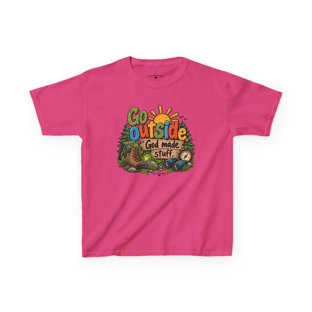 Go Outside. God Made Stuff. Kids Christian T-Shirt – Funny Outdoor Faith Tee