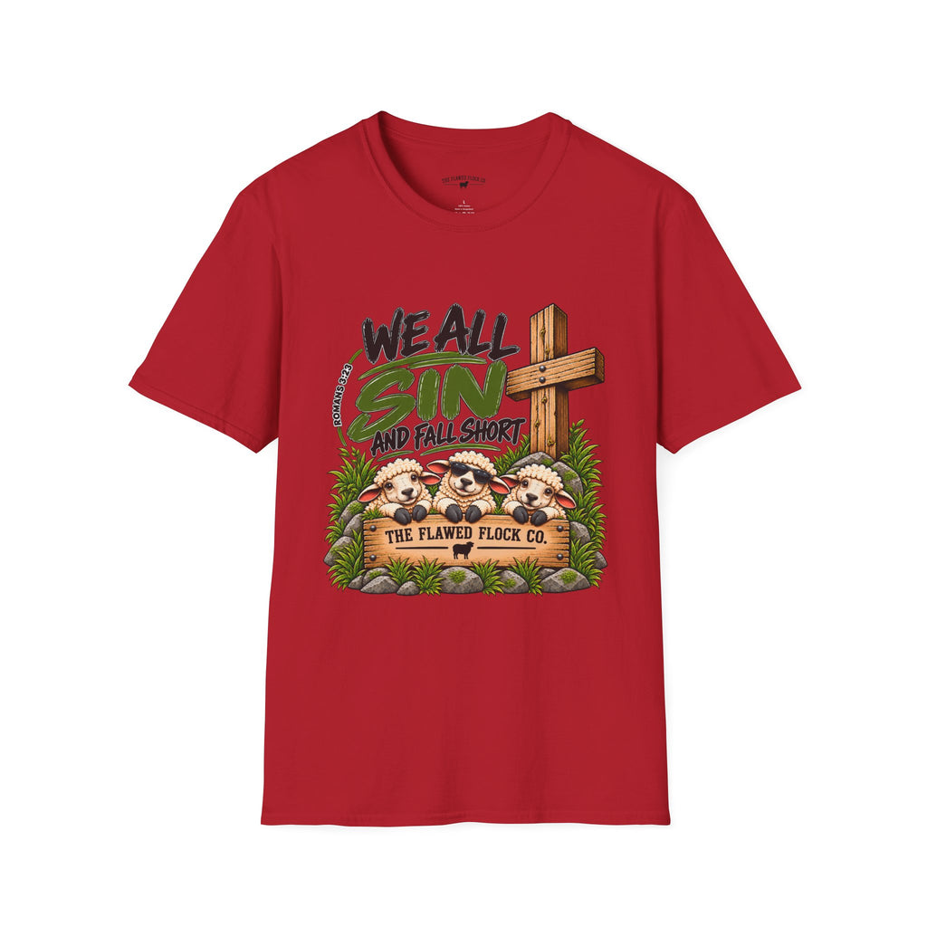 We All Sin & Fall Short Christian Sheep T-Shirt – Romans 3:23