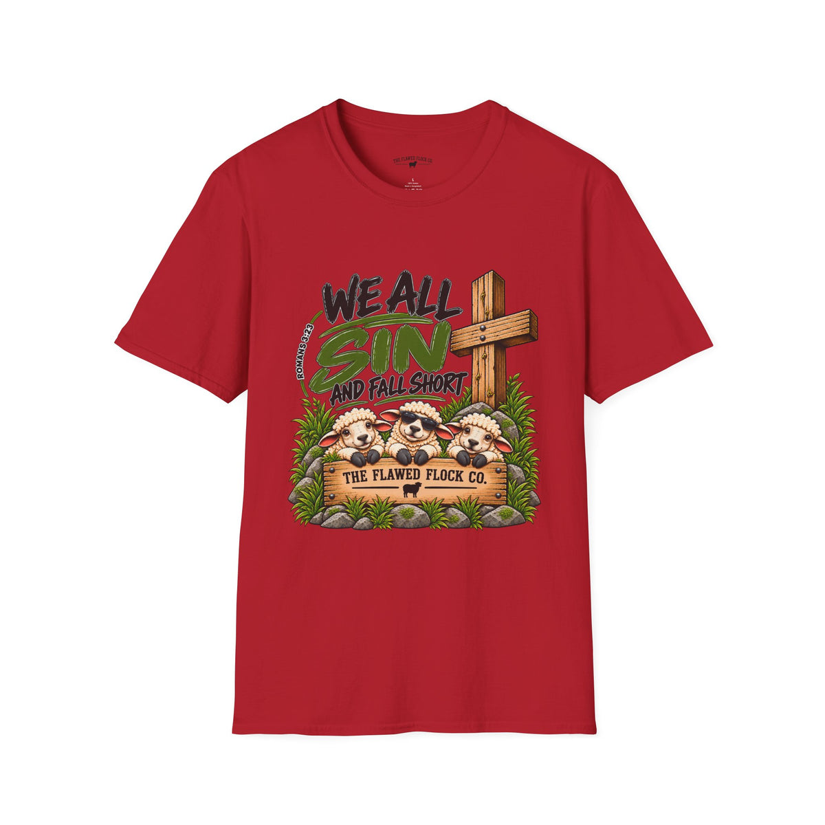 We All Sin & Fall Short Christian Sheep T-Shirt – Romans 3:23