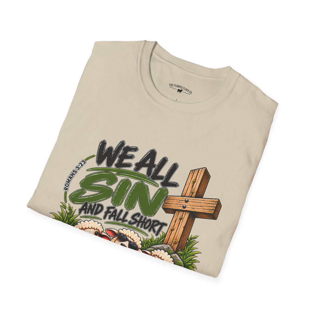 We All Sin & Fall Short Christian Sheep T-Shirt – Romans 3:23
