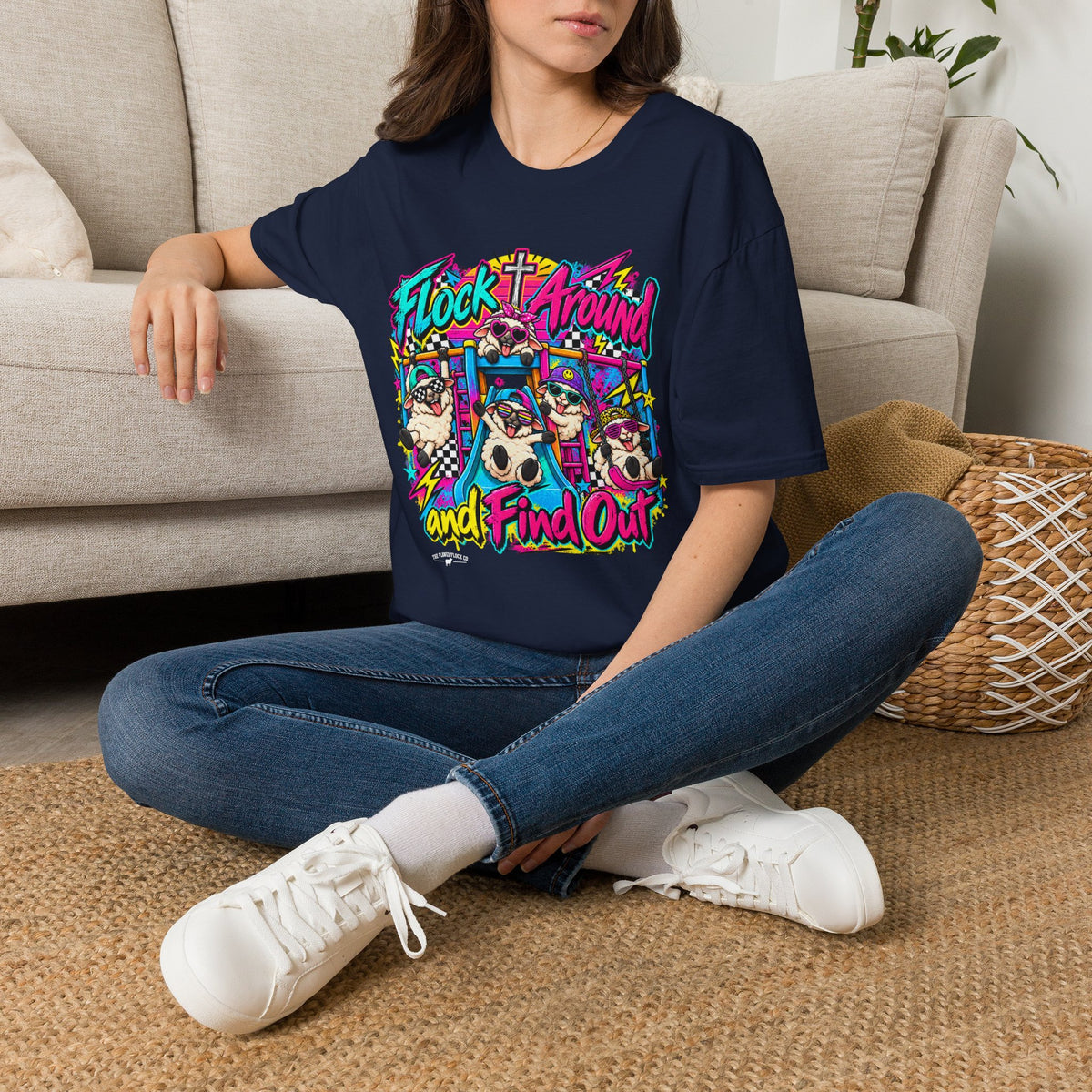 Flock Around and Find Out Christian Sheep T-Shirt – Retro 80s Funny Faith Tee