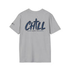 Chill Christian Men’s T-Shirt – James 1:20 Back Print Faith Tee