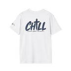 Chill Christian Men’s T-Shirt – James 1:20 Back Print Faith Tee