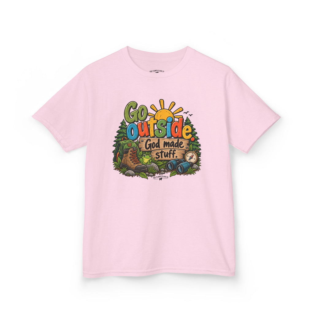 Go Outside. God Made Stuff. Kids Christian T-Shirt – Funny Outdoor Faith Tee