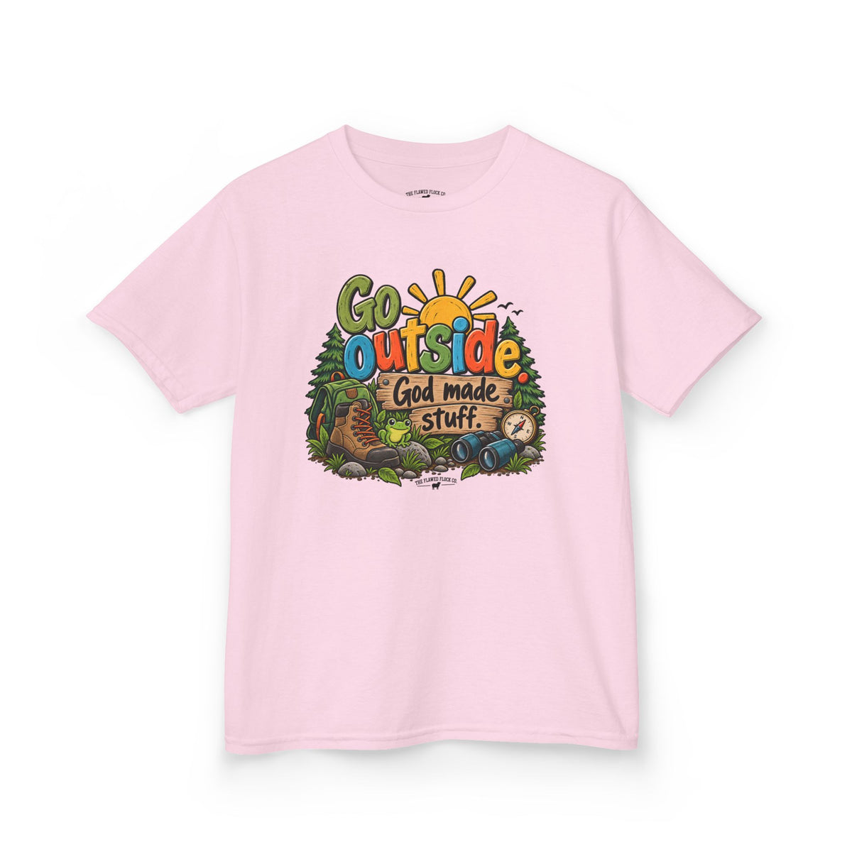 Go Outside. God Made Stuff. Kids Christian T-Shirt – Funny Outdoor Faith Tee