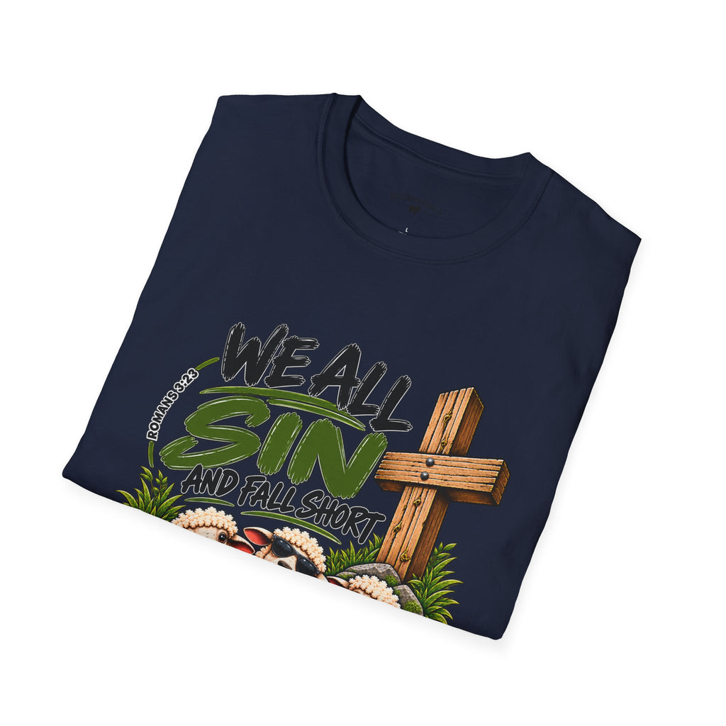 We All Sin & Fall Short Christian Sheep T-Shirt – Romans 3:23