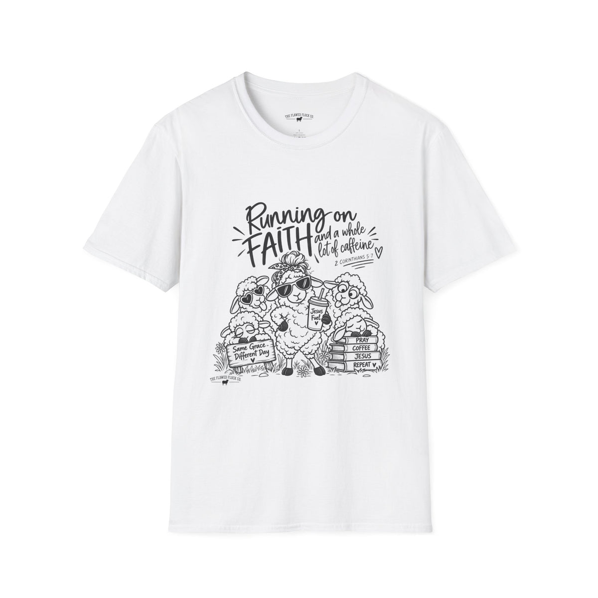 Running on Faith Christian Sheep T-Shirt – Pray Coffee Jesus Repeat Graphic Tee