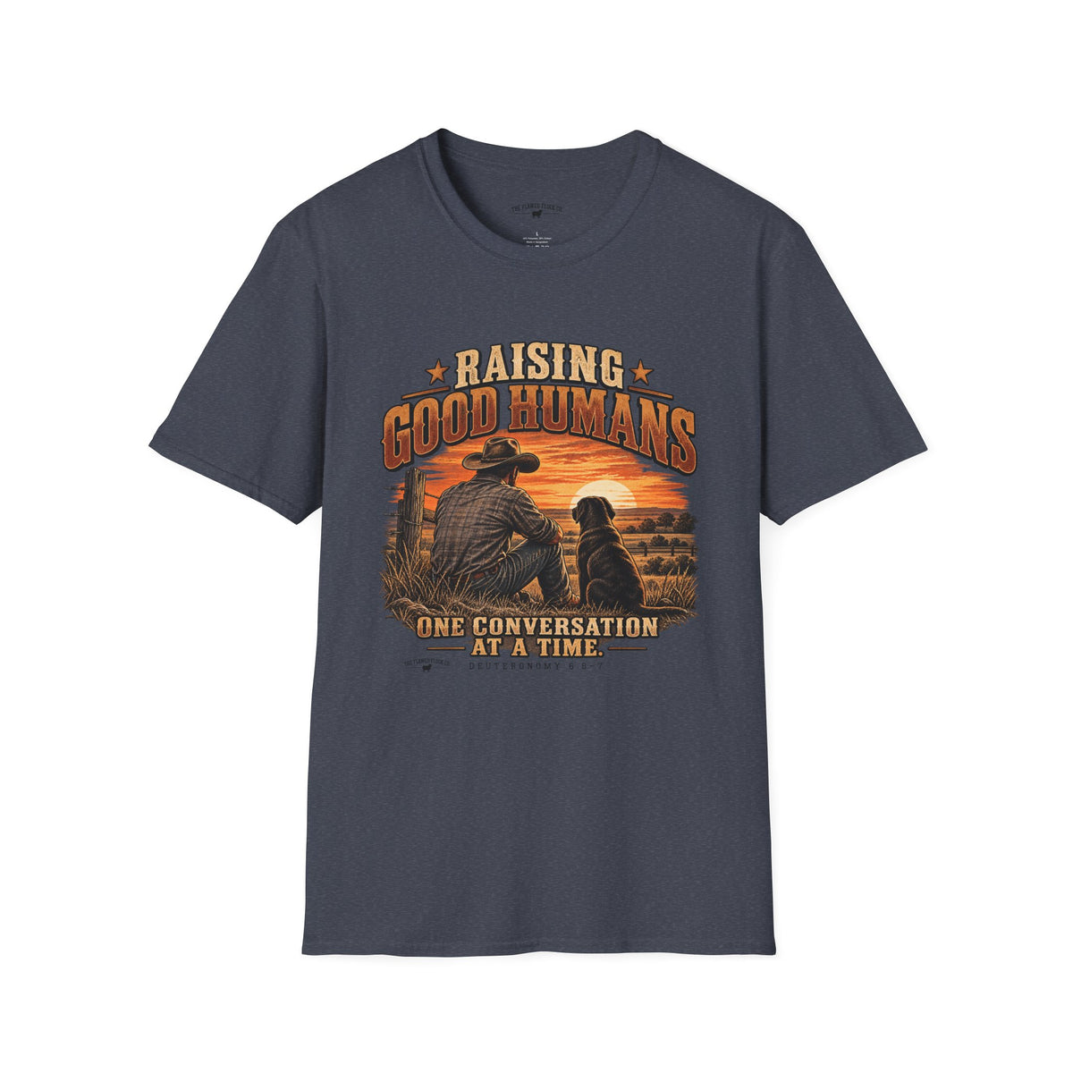 Raising Good Humans Christian Men’s T-Shirt – Deuteronomy 6:6–7 Faith & Fatherhood Tee