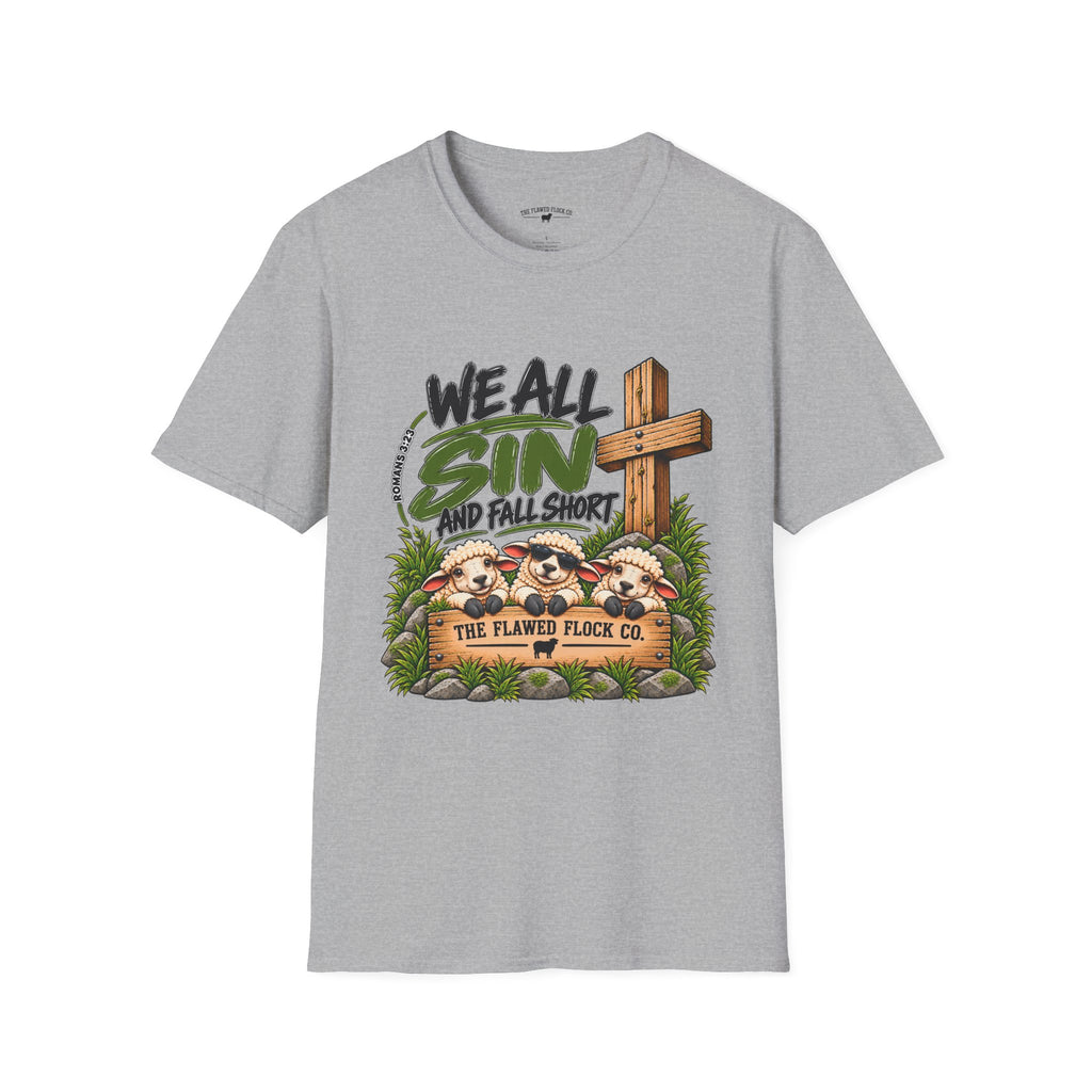 We All Sin & Fall Short Christian Sheep T-Shirt – Romans 3:23