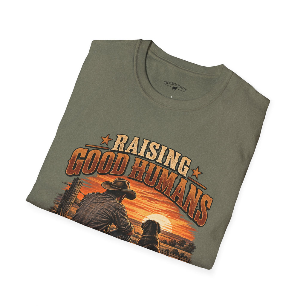 Raising Good Humans Christian Men’s T-Shirt – Deuteronomy 6:6–7 Faith & Fatherhood Tee