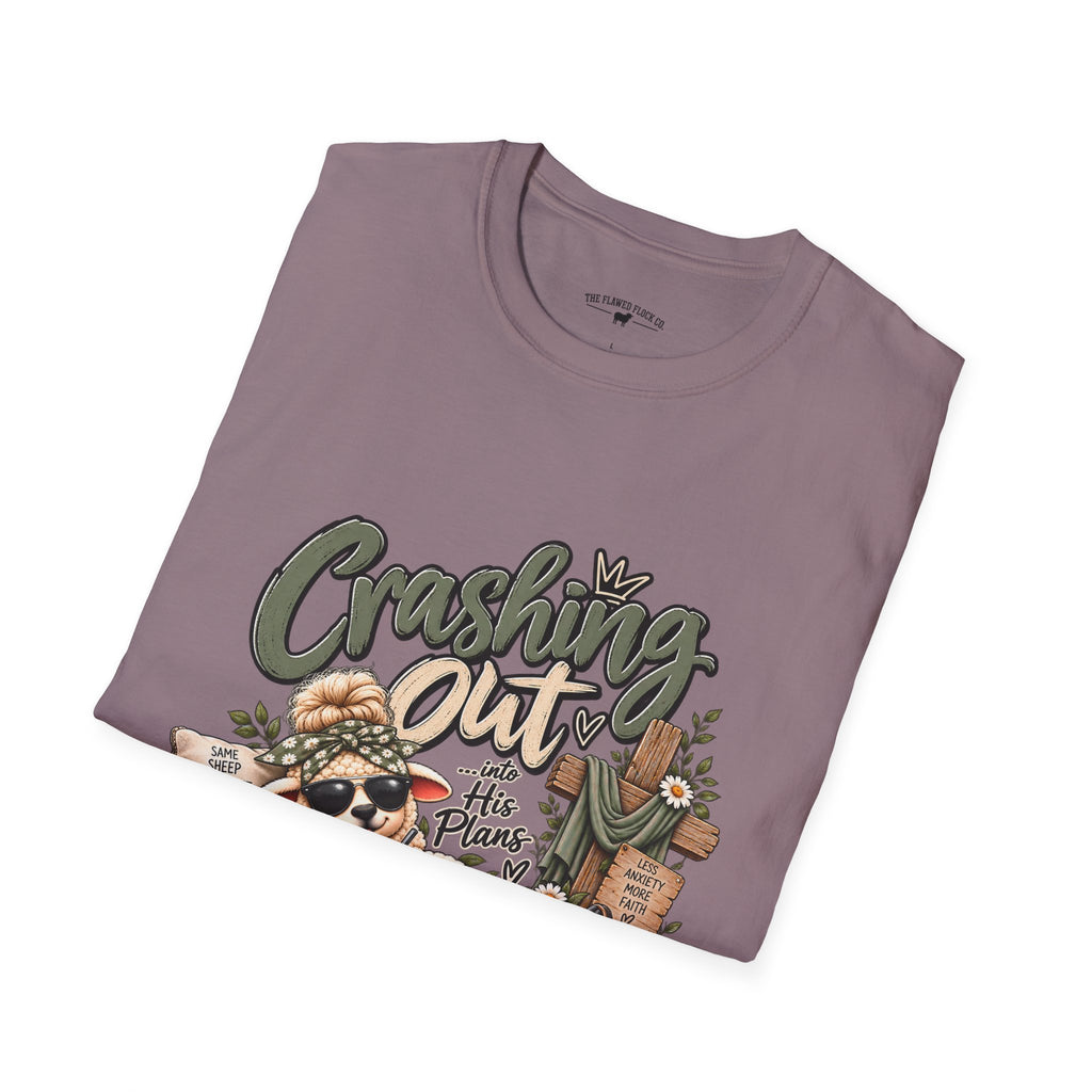 Crashing Out Into His Plans Christian Sheep Tee | Flawed Flock