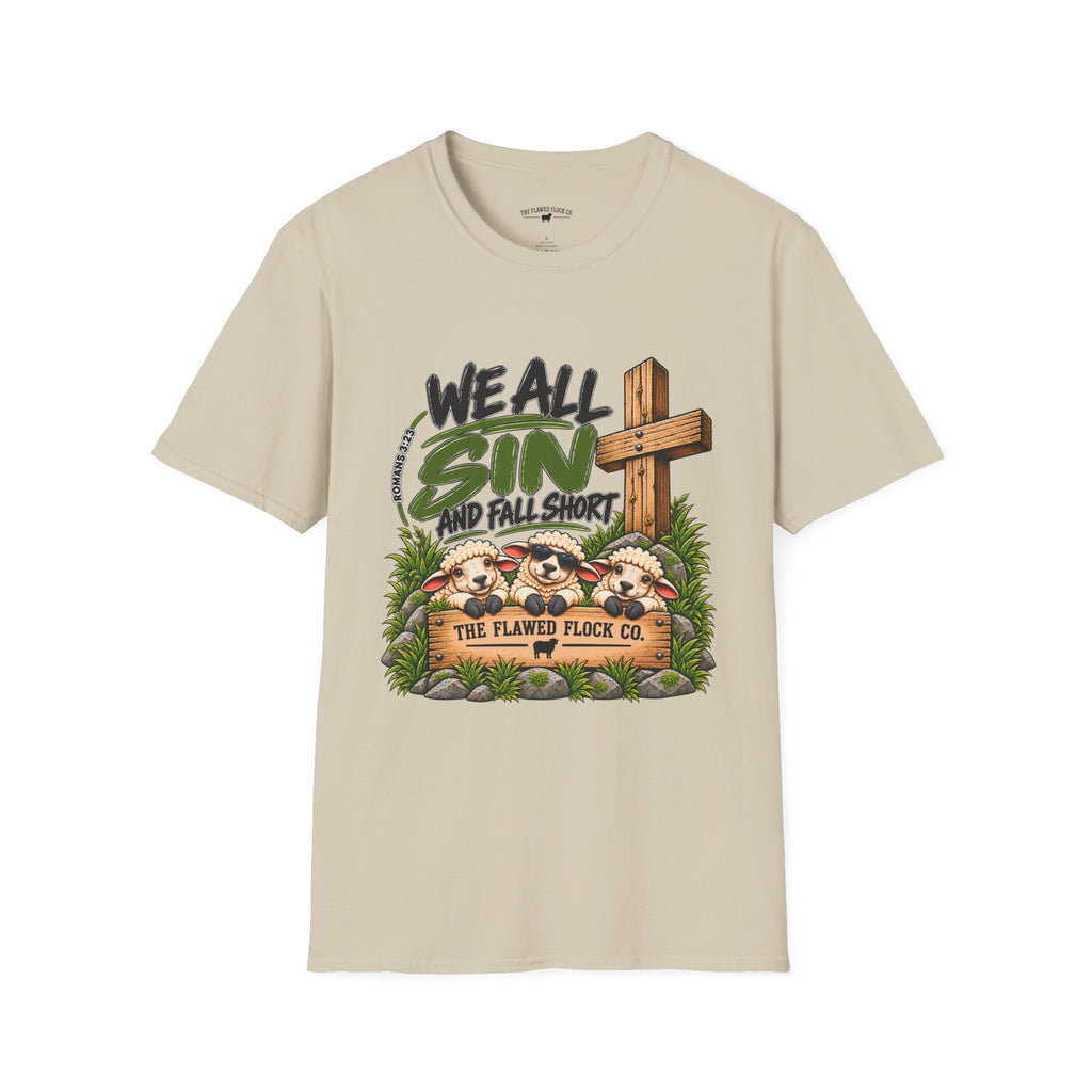 We All Sin & Fall Short Christian Sheep T-Shirt – Romans 3:23