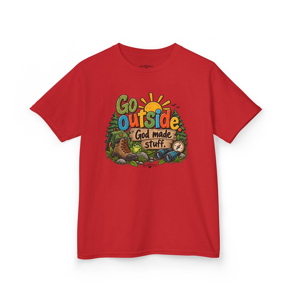 Go Outside. God Made Stuff. Kids Christian T-Shirt – Funny Outdoor Faith Tee