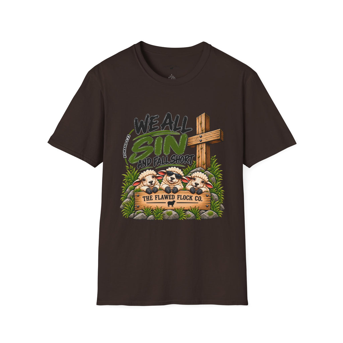We All Sin & Fall Short Christian Sheep T-Shirt – Romans 3:23