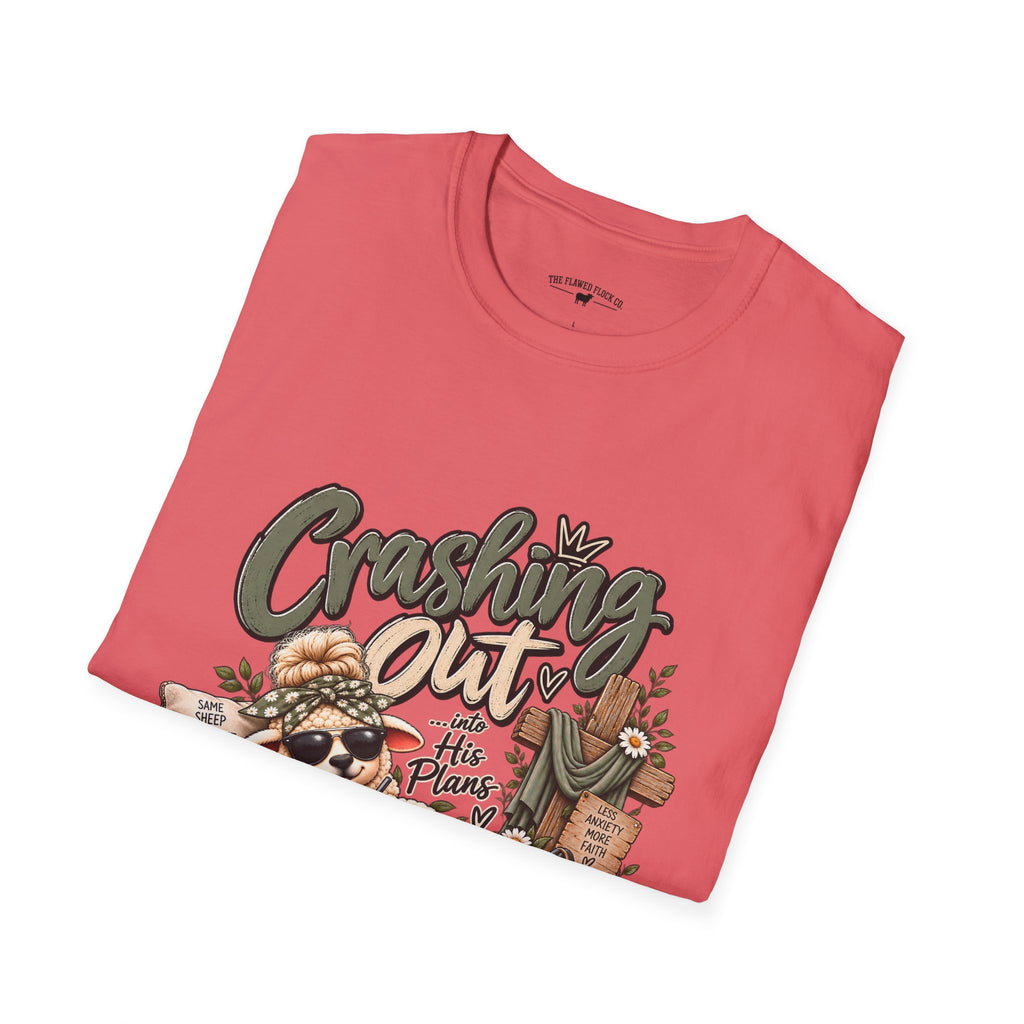 Crashing Out Into His Plans Christian Sheep Tee | Flawed Flock