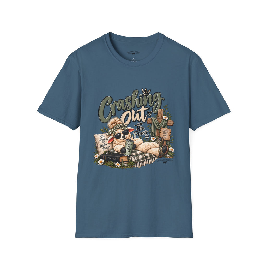 Crashing Out Into His Plans Christian Sheep Tee | Flawed Flock