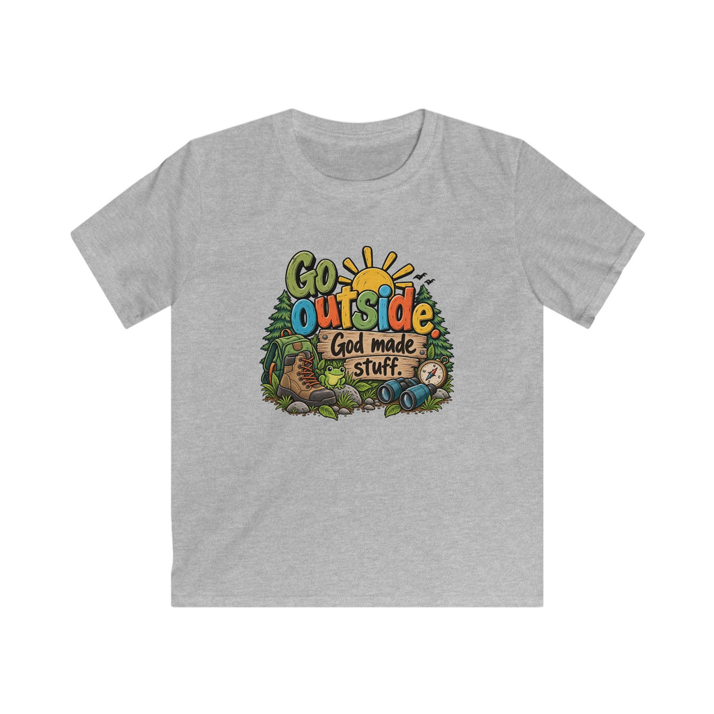 Go Outside. God Made Stuff. Kids Christian T-Shirt – Funny Outdoor Faith Tee
