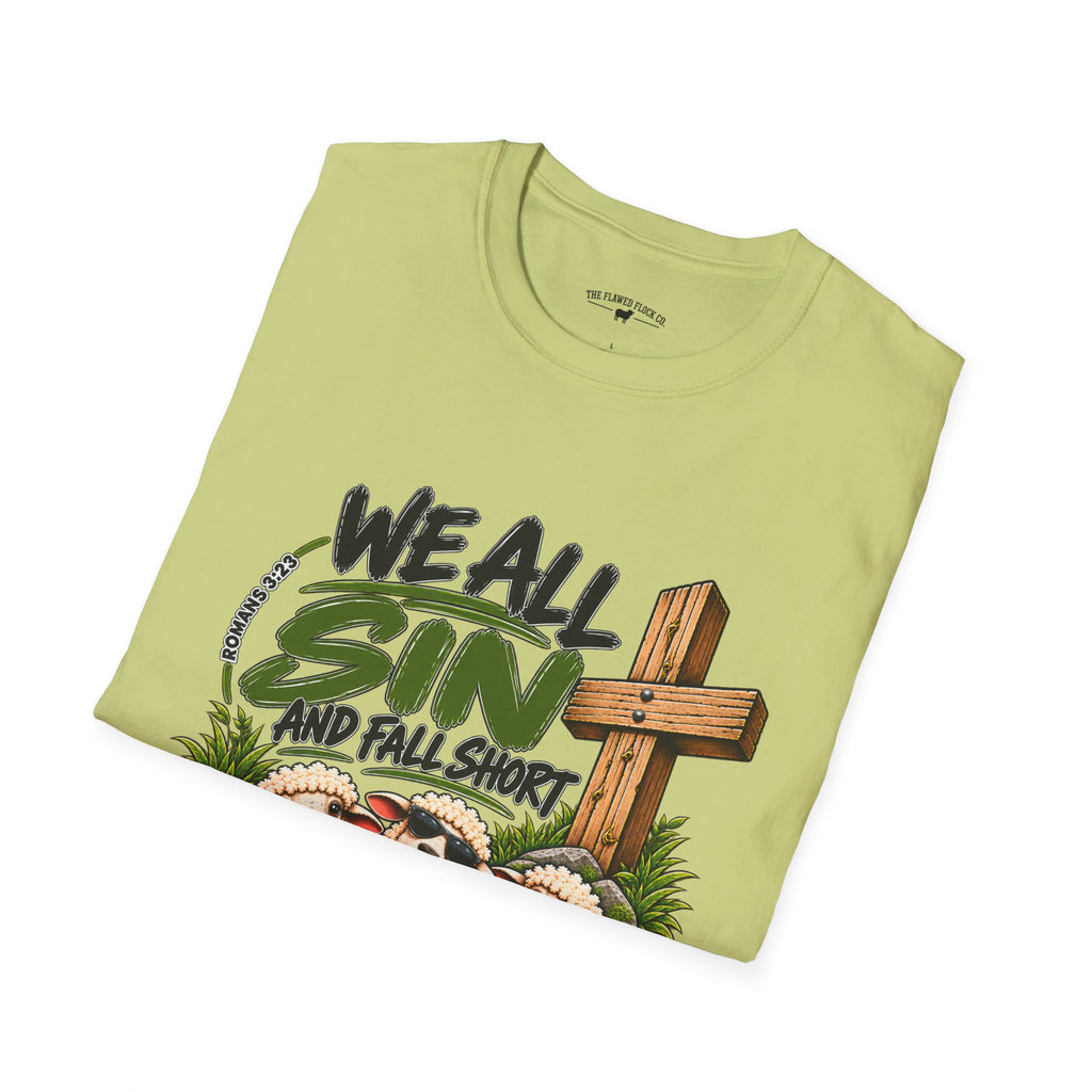 We All Sin & Fall Short Christian Sheep T-Shirt – Romans 3:23