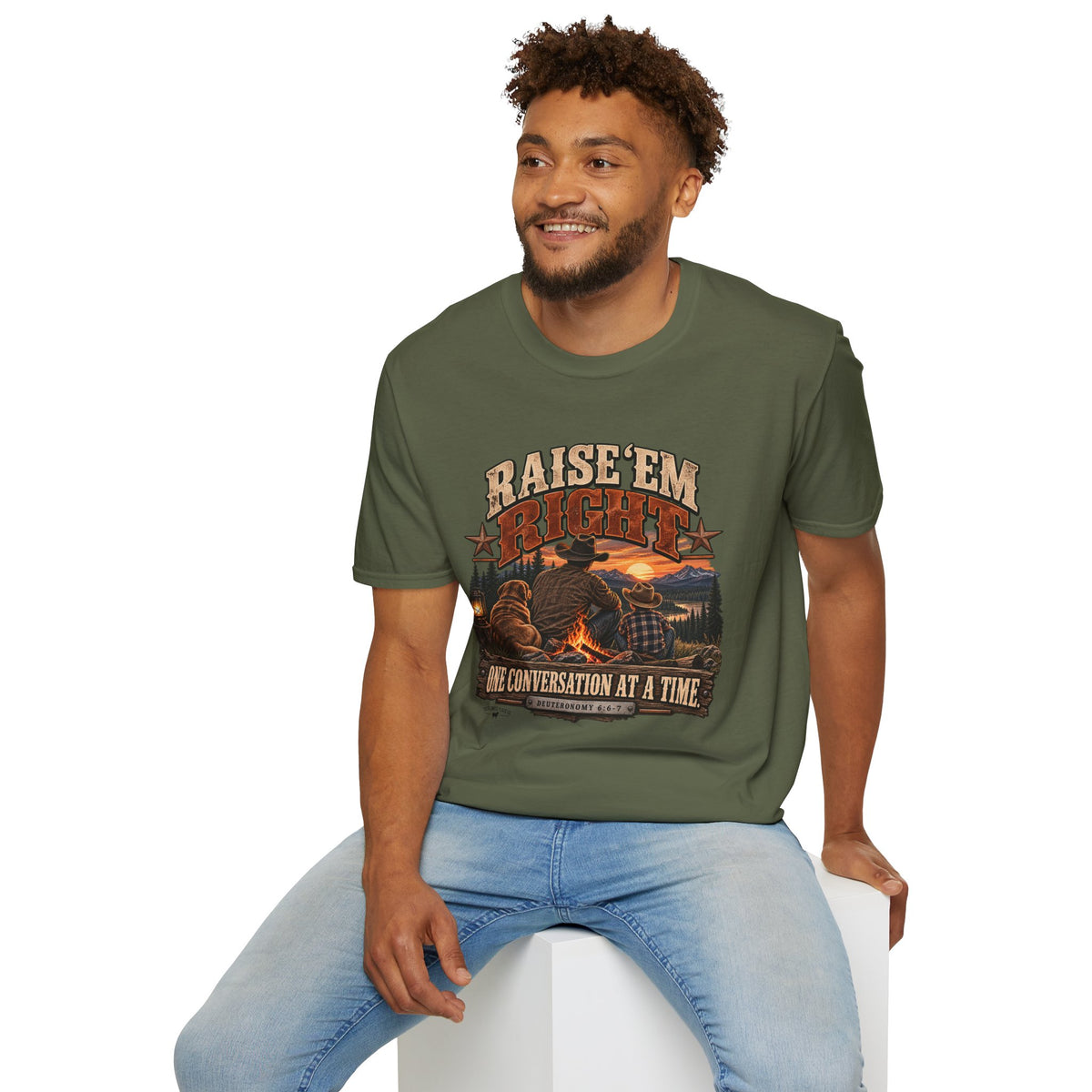Raise ’Em Right Christian Men’s T-Shirt – Deuteronomy 6:6–7 Fatherhood Tee