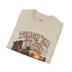 Teach ’Em While They’ll Listen Christian Men’s T-Shirt – Deuteronomy 6:6–7 Father & Son Faith Tee
