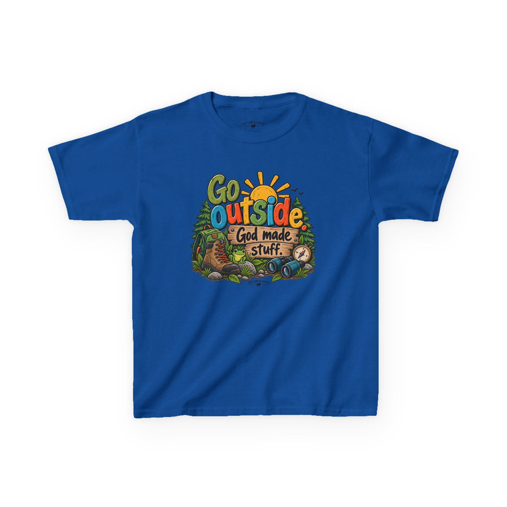 Go Outside. God Made Stuff. Kids Christian T-Shirt – Funny Outdoor Faith Tee