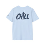 Chill Christian Men’s T-Shirt – James 1:20 Back Print Faith Tee