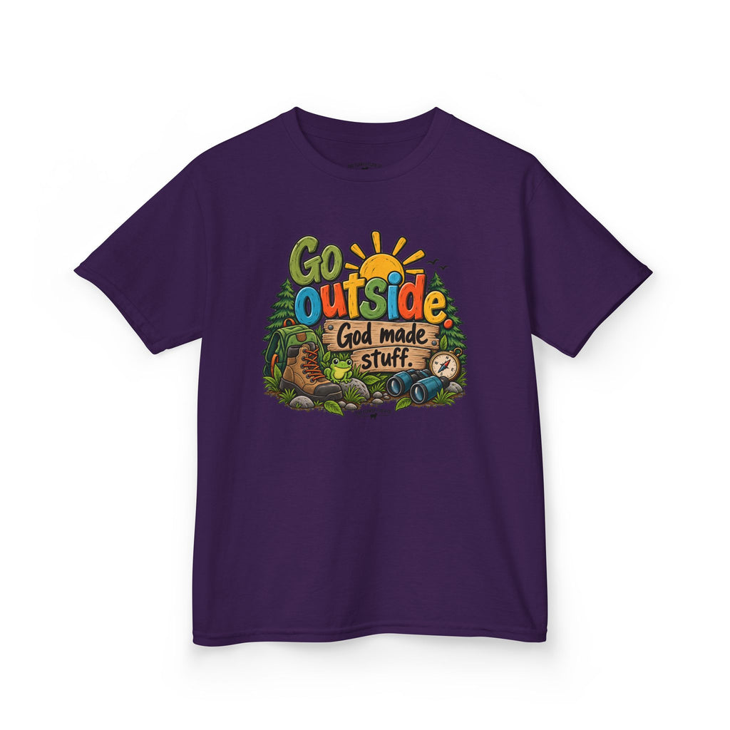 Go Outside. God Made Stuff. Kids Christian T-Shirt – Funny Outdoor Faith Tee