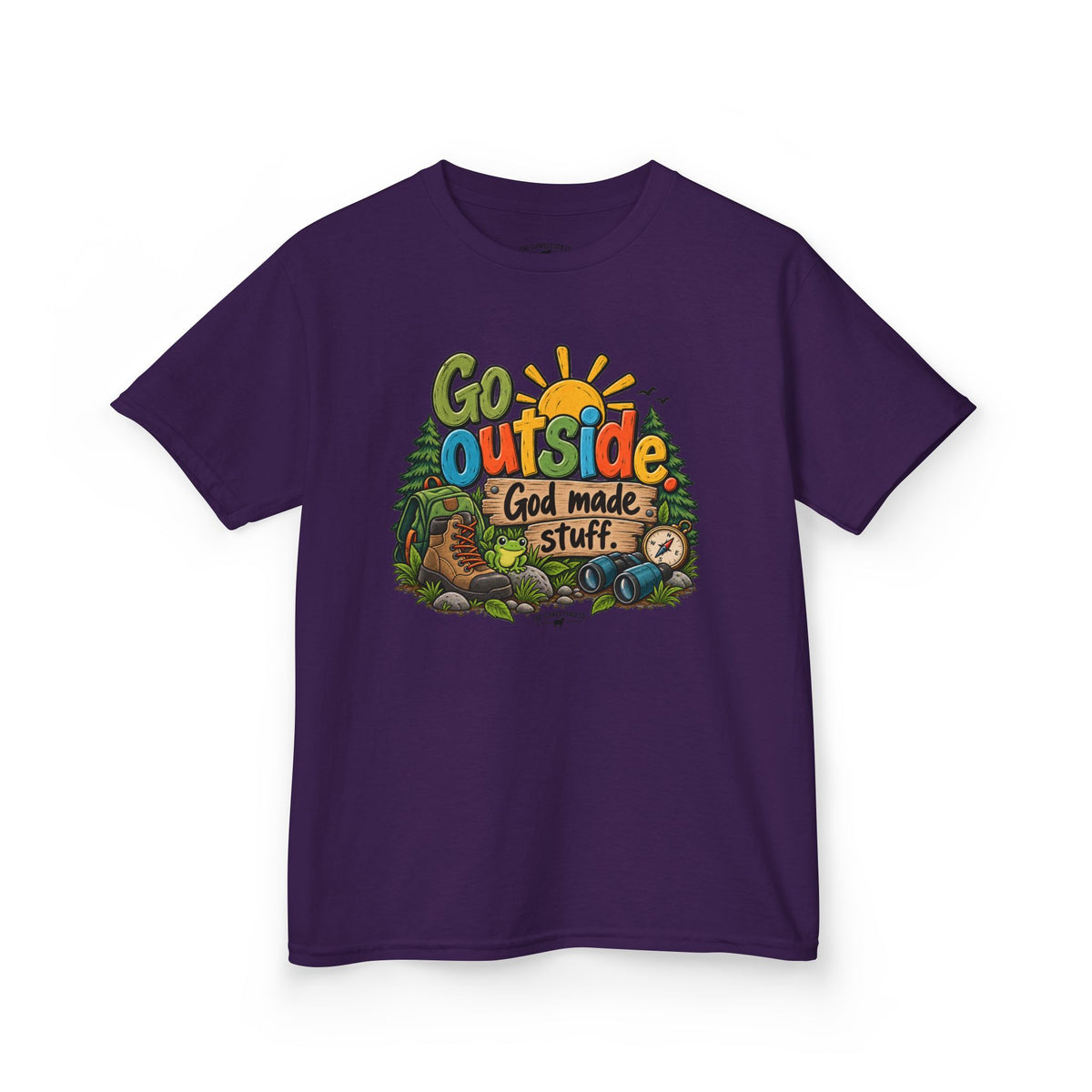 Go Outside. God Made Stuff. Kids Christian T-Shirt – Funny Outdoor Faith Tee