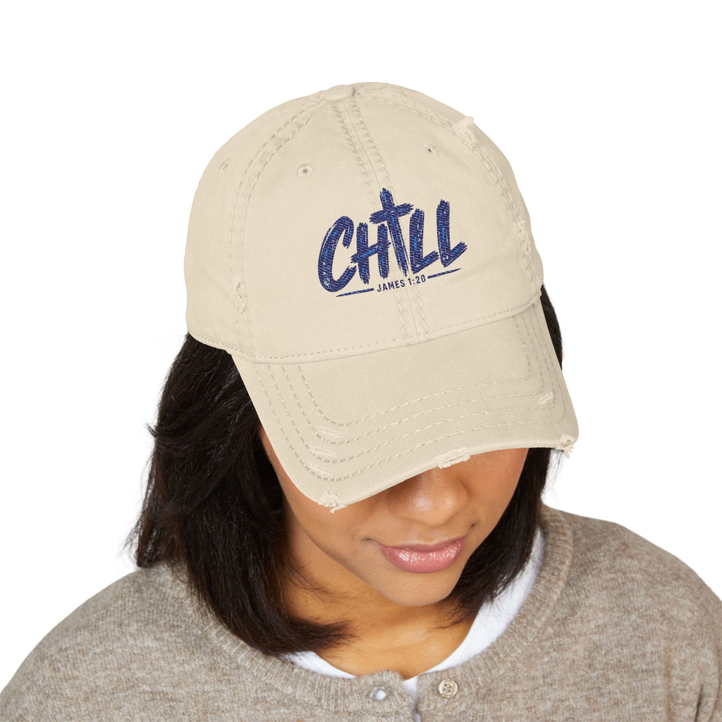 Chill Distressed Dad Hat — Embroidered Vintage Baseball Cap