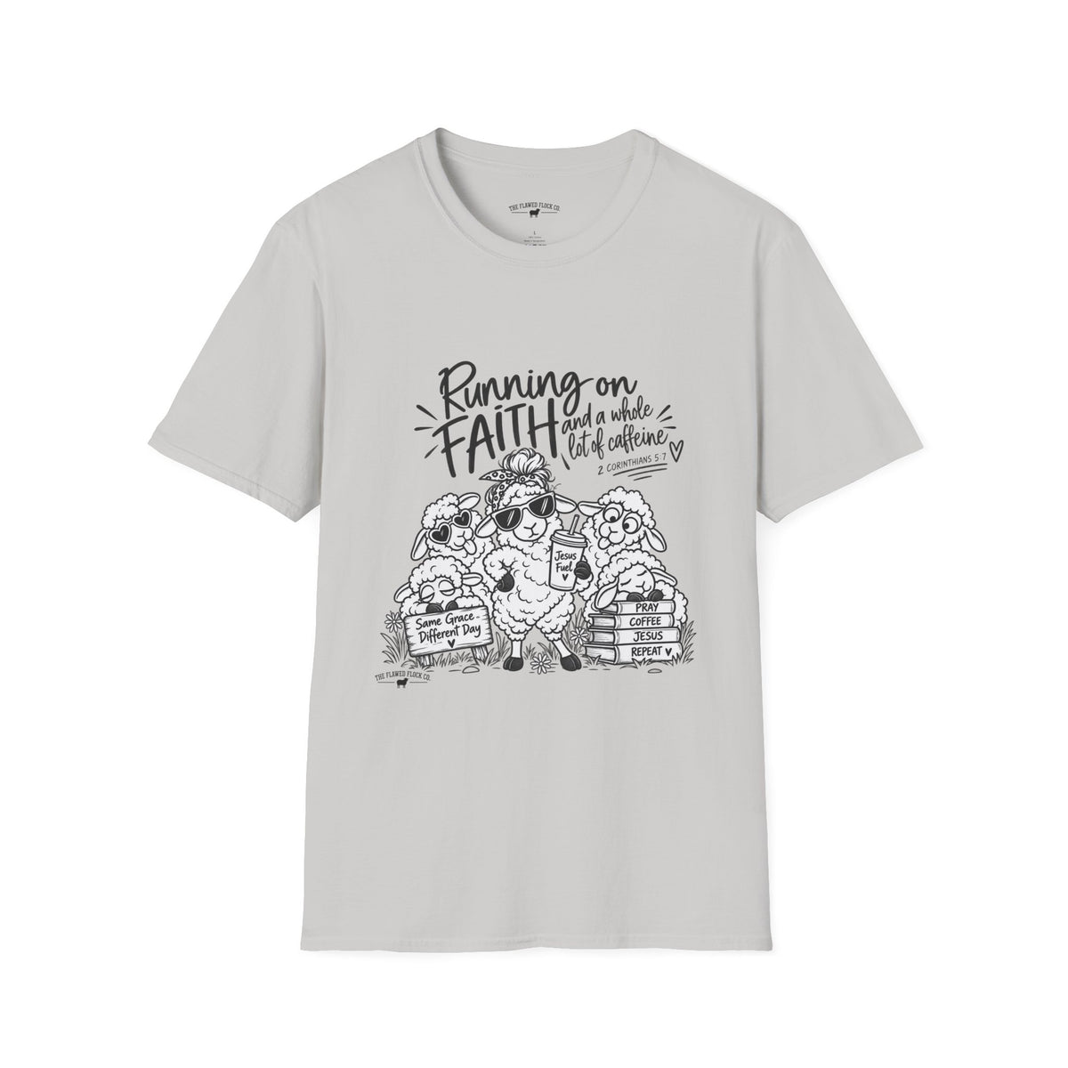 Running on Faith Christian Sheep T-Shirt – Pray Coffee Jesus Repeat Graphic Tee
