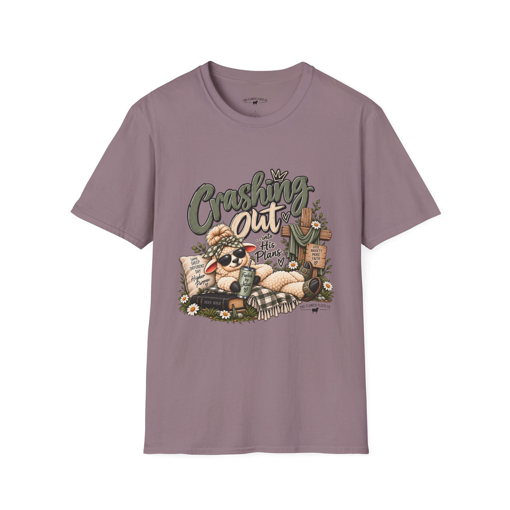 Crashing Out Into His Plans Christian Sheep Tee | Flawed Flock