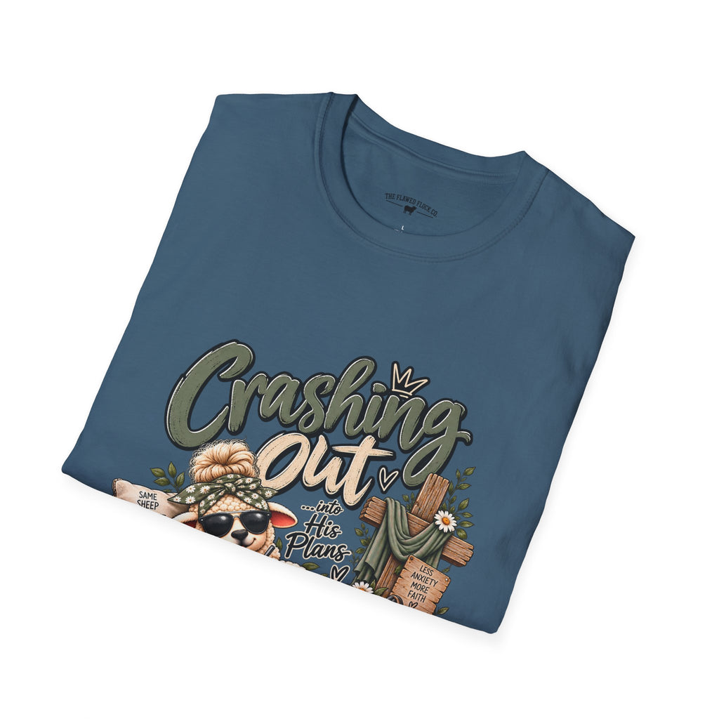 Crashing Out Into His Plans Christian Sheep Tee | Flawed Flock