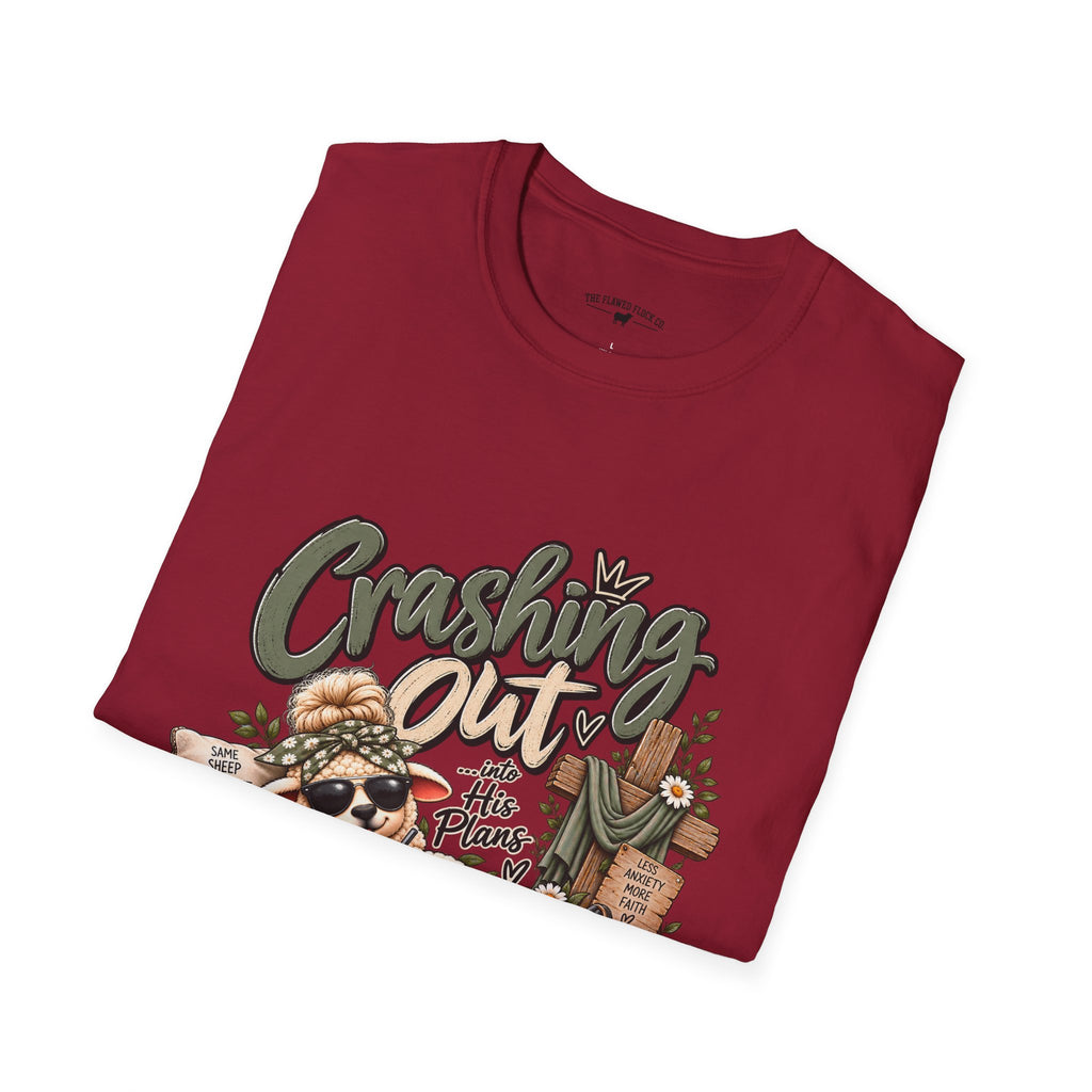 Crashing Out Into His Plans Christian Sheep Tee | Flawed Flock