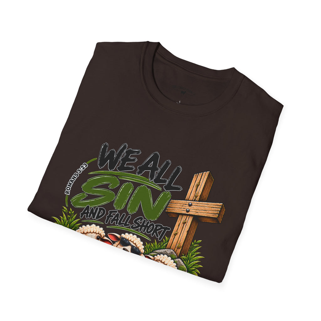 We All Sin & Fall Short Christian Sheep T-Shirt – Romans 3:23