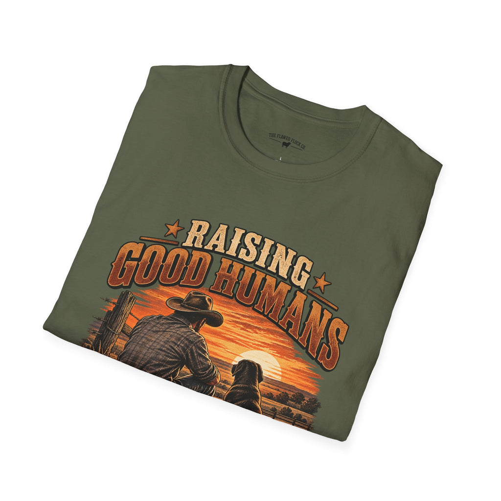 Raising Good Humans Christian Men’s T-Shirt – Deuteronomy 6:6–7 Faith & Fatherhood Tee