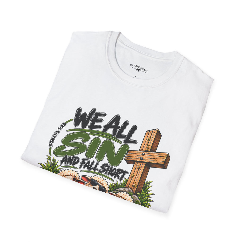 We All Sin & Fall Short Christian Sheep T-Shirt – Romans 3:23