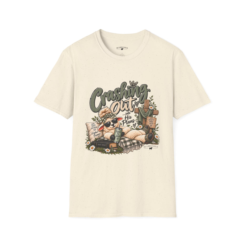 Crashing Out Into His Plans Christian Sheep Tee | Flawed Flock