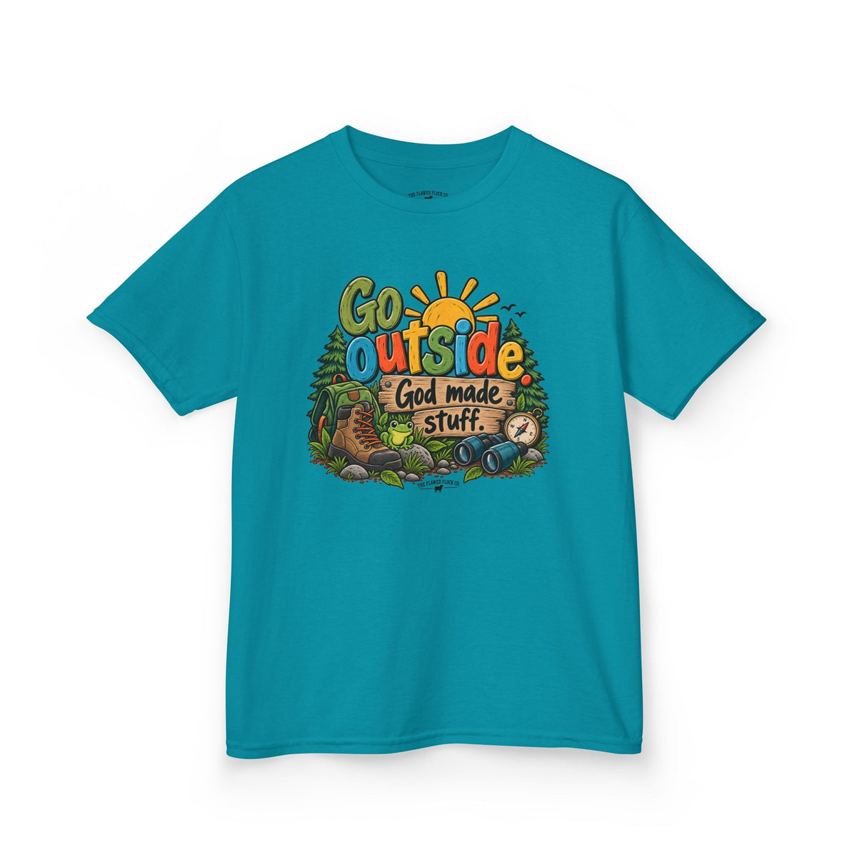 Go Outside. God Made Stuff. Kids Christian T-Shirt – Funny Outdoor Faith Tee