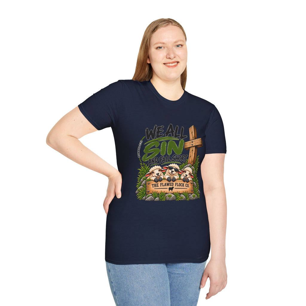 We All Sin & Fall Short Christian Sheep T-Shirt – Romans 3:23