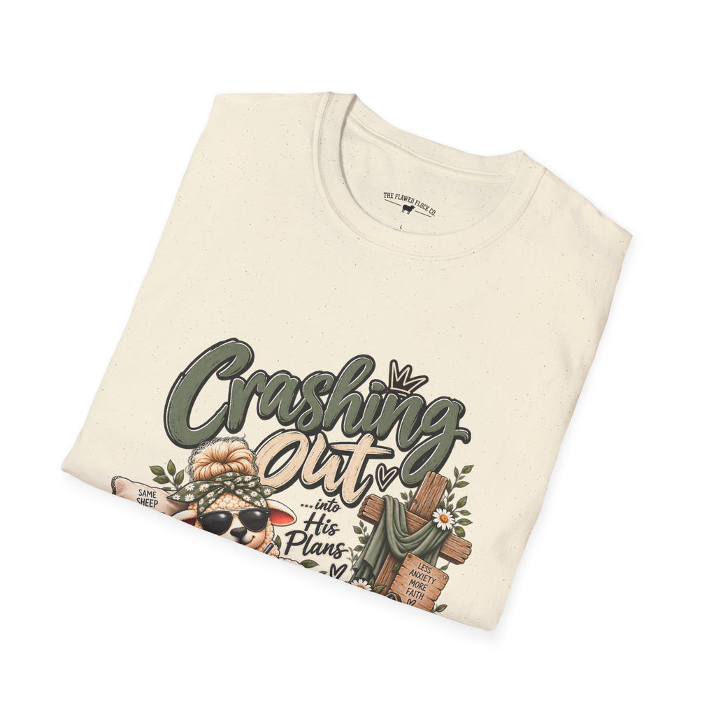 Crashing Out Into His Plans Christian Sheep Tee | Flawed Flock