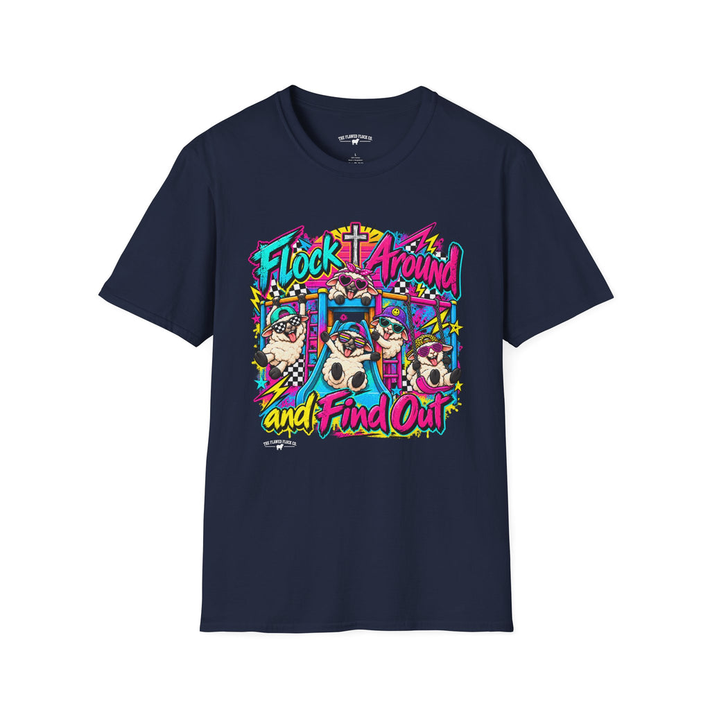 Flock Around and Find Out Christian Sheep T-Shirt – Retro 80s Funny Faith Tee